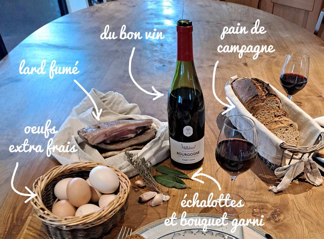 ingrédients de le recette des oeufs en amourette, recette paysanne de nos campagnes