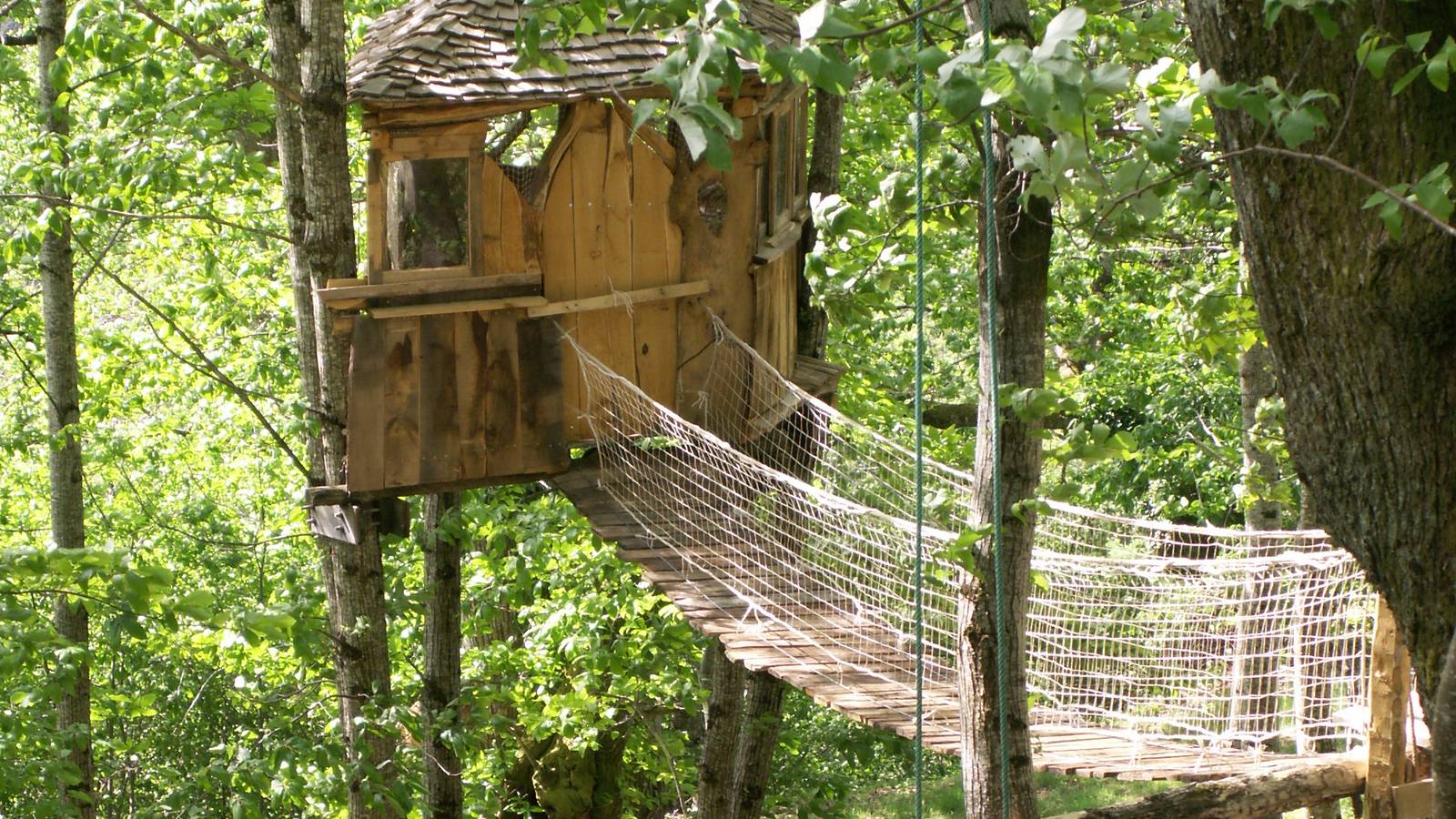 accés cabane par un pont de singe