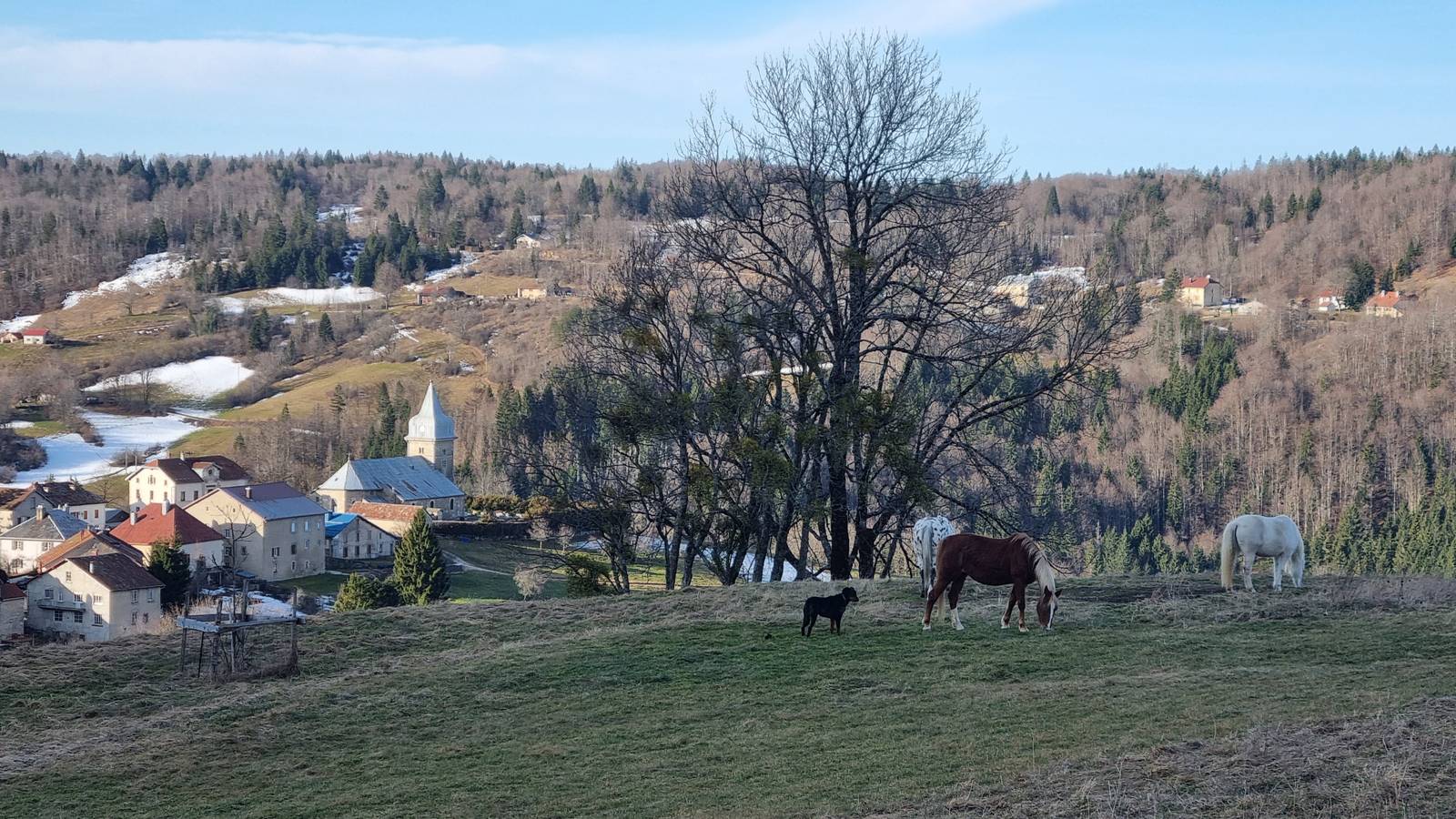 Vue sur le village des Bouchoux depuis la ferme - Tourist accommodation Bourgogne-Franche-Comté Jura Contemporary Yurt