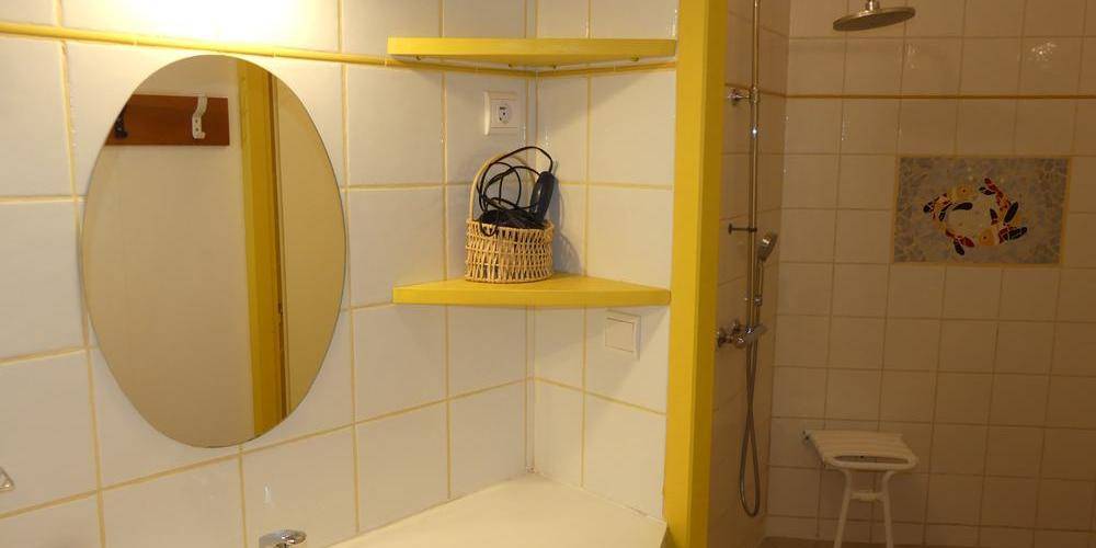 Salle de douche du rez de chaussée en accès PMR. -  Gîte La Piarra (Auvergne-Rhône-Alpes, Drôme)