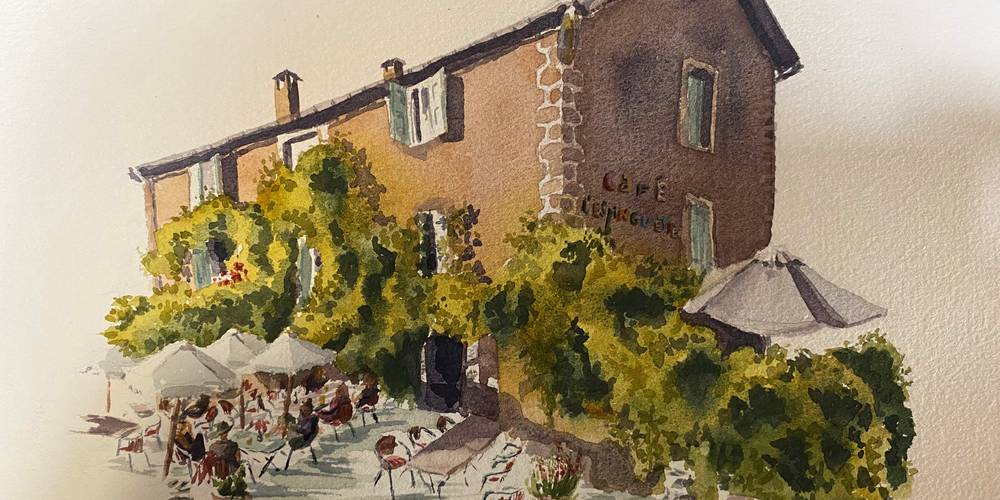 La maison, le café en juillet (Céline Chevalier) -  L'espinguette (Occitanie, Aveyron)